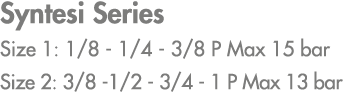 Syntesi Series Size 1: 1/8 1/4 3/8 P Max 15 bar Size 2: 3/8 1/2 3/4 1 P Max 13 bar